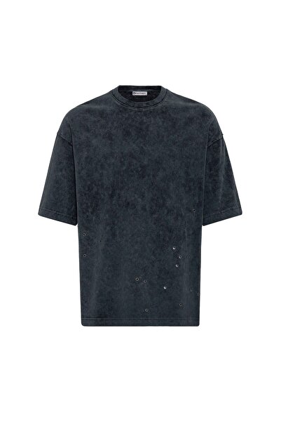 S13 Store Yıkamalı Metal Detaylı Oversize Tişört