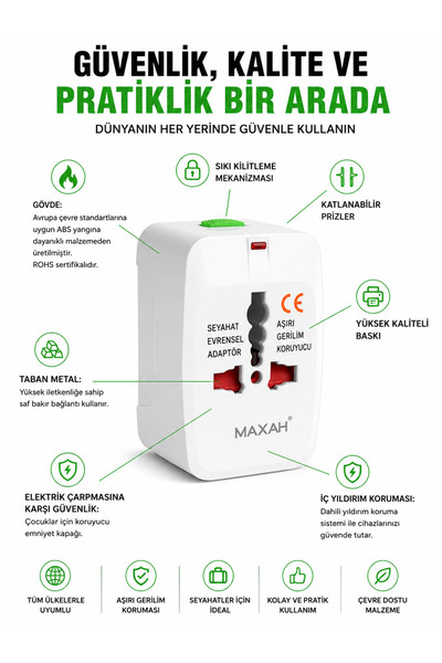 BLUE İNTER Evrensel Uluslararası Fiş Adaptörü Bağlantı Noktası Dünya Seyahat Güç Şarj Dönüştürücü Fiş