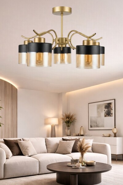 ESSLİGHT Alaska 5’li Eskitme Bal Camlı Modern Salon Mutfak Yatak Odası Avize