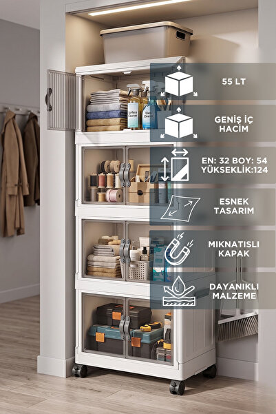 Evsane 55 LT Geniş Hacimli Organizer Dolap - 4 Bölmeli 127cm Çok Amaçlı Banyo...