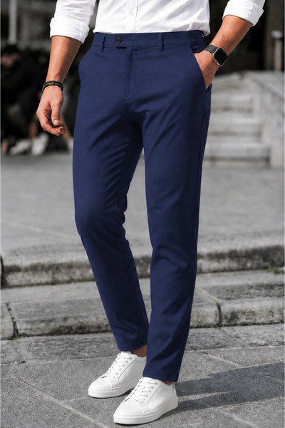 Gussi Erkek Lacivert Renk Kaliteli Esnek Likralı Slim Fit Kumaş Pantolon