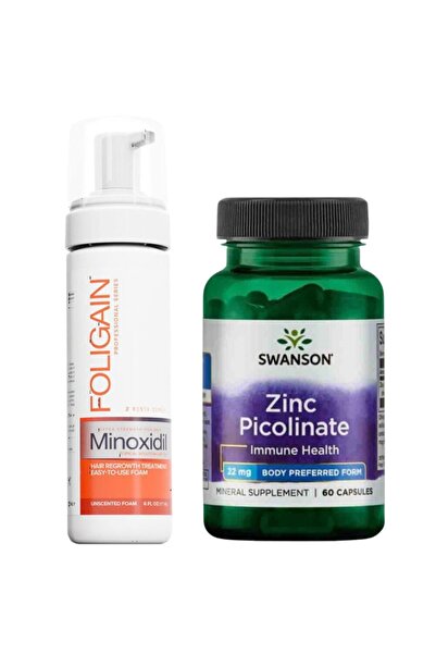 FOLIGAIN Spumă Minoxidil 5% Swanson 22 mg Picolinat de Zinc 60 Capsule Tratam...