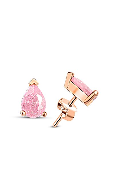 SUNSHINE 925 Ayar Rose Kaplamalı Damla Kesim Pembe Taşlı Gümüş Küpe