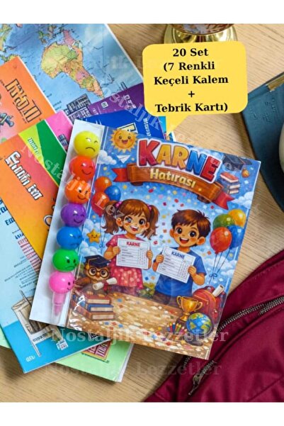 Nostaljik Lezzetler Karne Hediyesi 20 Set Renkli Keçeli Kalem ve Tebrik Kartı
