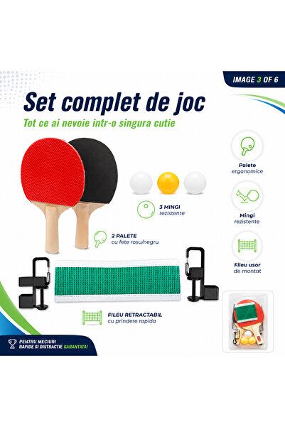 iTin Set Antrenament Tenis de Masa – 2 Palete Ping Pong, 3 Mingi, Fileu Regla...