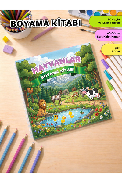 metafortoys Hayvanlar Boyama Kitabı Cozy Book – 21x20 cm I 40 Görsel I Çocukl...