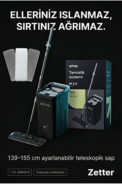Zetter Mop Temizlik Seti, 1 Yıl Garantili, Zamanlayıcılı, 3 Bezli, Kolay Sıkmalı