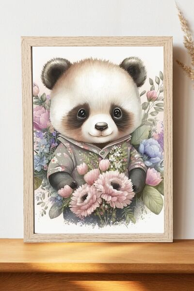 Luna Marissa Αφίσα λουλουδιών Panda - Αφίσα τοίχου από γυαλιστερό χαρτί χωρίς...
