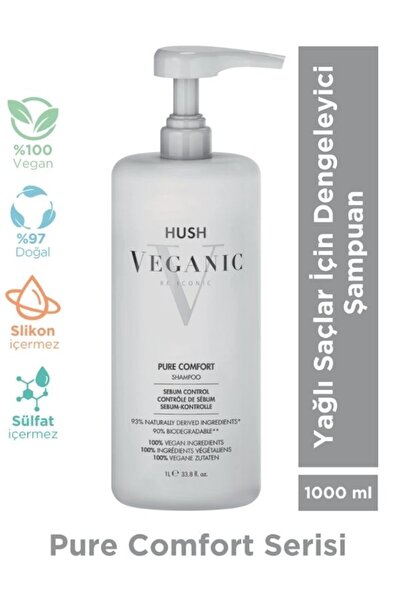 HUSH Veganic Pure Comfort Balancing Shampoo for Oily Hair 1000 ml