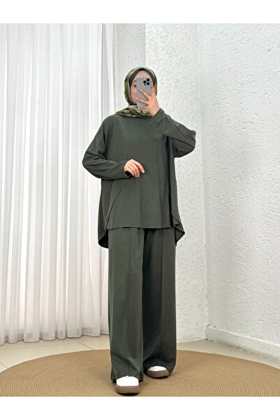 MİHRA STORE بدلة زينور مع بنطلون بـ شق خياطة جانبية - MF1876 كاكي
