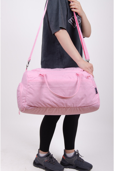 MUCCO Kaff Pink Crinkle Fabric Waterproof Sports and Travel Bag with Shoe Com...