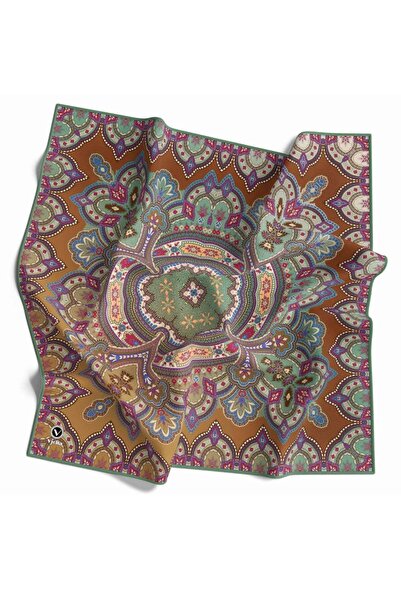 VİOLLA Kristal Şal Desenli Taba Renkli 90x90 Dikim Şekli : El Dikişi Eşarp (İ...