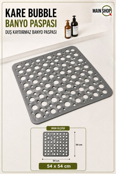 Generic Brand حصيرة حمام ودش غير قابلة للانزلاق من مربع فقاعة الحمام الرياضيات باللون الأنثراسيت Gp-149
