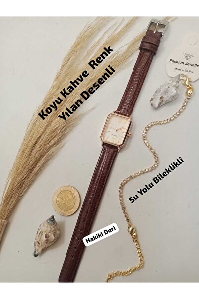 Brality Retro Model... Vintage Kadın Kol Saati... HAKİKİ DERİ, KOYU KAHVE REN...