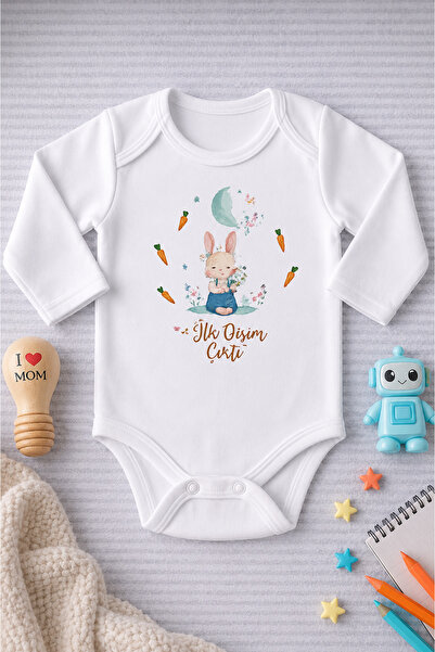 EYDUBABY Organik %100 Pamuk Ilk Dişim Çıktı Baskılı Uzun Kollu Çıtçıtlı Bebek...