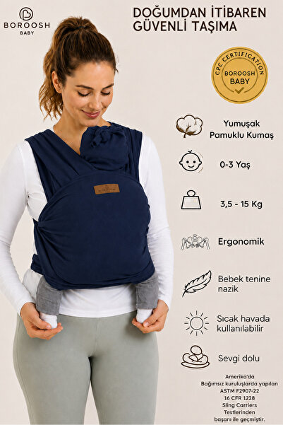 Boroosh Baby Yumuşak Wrap Sling %100 Pamuklu Kese Ve Bere Hediyeli Indigo Beb...
