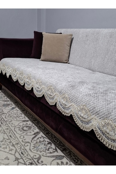 DAHABELLA LUXE HOME Premium Gofret Velvet French Lace Non-Slip Base Sofa Cove...