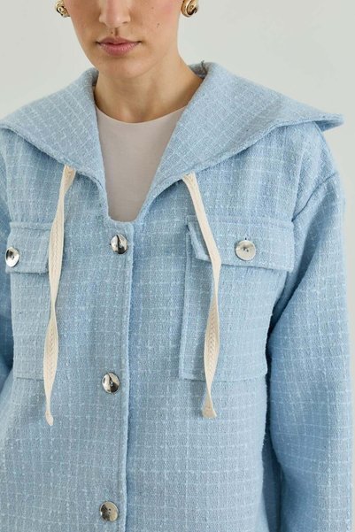 Merve Gültekin Sailor Collared Tweed Jacket Blue