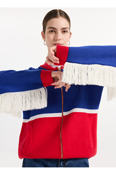 2wins Mavi Kadın Bisiklet Yaka Oversized Hırka Cowboy Cardigan