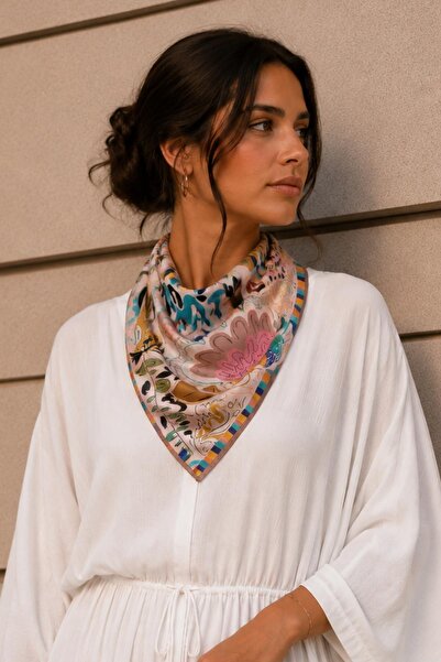 AFVENTE Abstract Garden Pattern Powder-Mint Soft Bandana Scarf 50X50 cm