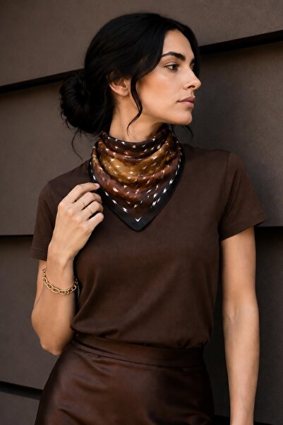 AFVENTE Ceylan Pattern Brown-Taba Soft Bandana Scarf 50X50 cm