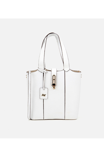 Hotiç Women's Leather White Lock Detailed Tote Bag