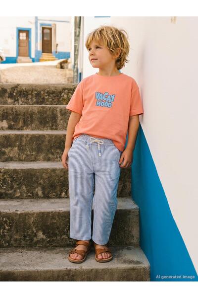 Civil Boys Shark Emblem Self-Striped Pants for 2-5 Years Old - Blue