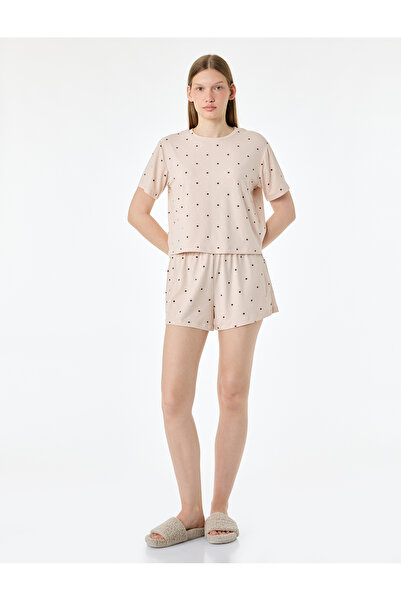 Koton Polka Dot Relaxed Fit Crew Neck Short Sleeve Shorts Pajama Set