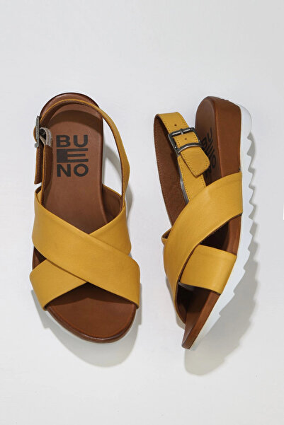 Bueno Shoes Žute kožne ženske ravne sandale 01wj0800