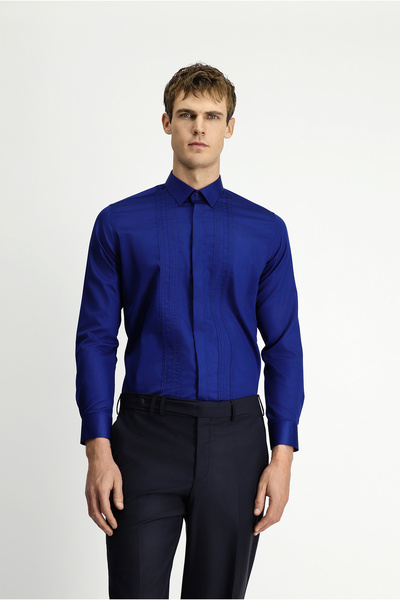 Kiğılı Uzun Kol Slim Fit Dar Kesim Non Iron Klasik Piliseli Pamuklu Gömlek