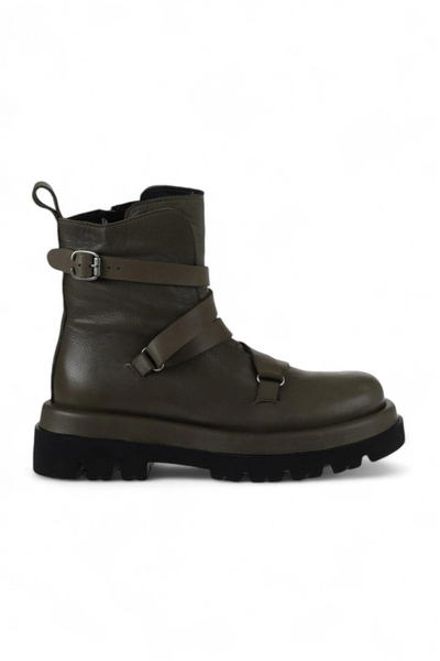 Bueno Shoes Cizme plate de damă din piele kaki kaki 01wv1009