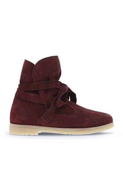 Bueno Shoes Cizme plate de damă din piele intoarsa burgundy 01wt3303