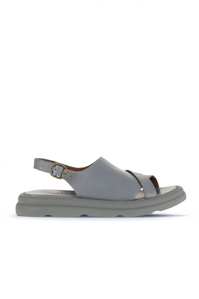 Bueno Shoes Γκρι Δερμάτινα Γυναικεία Flat Σανδάλια 01wa2605
