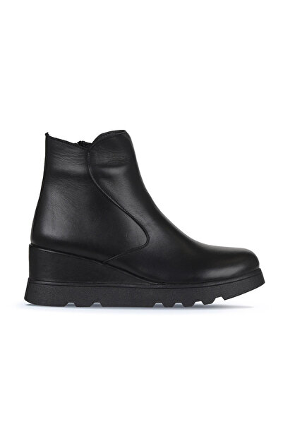 Bueno Shoes حذاء أسود جلد نسائي مكون من حذاء بكعب إسفيني قطع 01wz7201