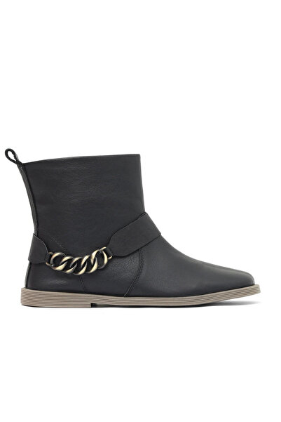 Bueno Shoes Μαύρες δερμάτινες γυναικείες φλατ μπότες 01wd4211