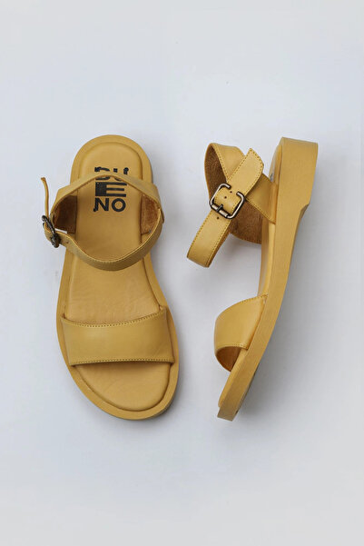 Bueno Shoes Sandale plate de damă din piele galbenă 01wy2900