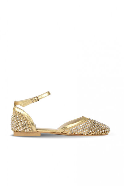 BUENO Shoes Gold Stone Leather Women's Sandals Flat with Stone Detail 39Wa4401