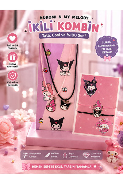 Kuromi and My Melody Friendship 2-Piece Necklace and 2-Piece Bracelet Set