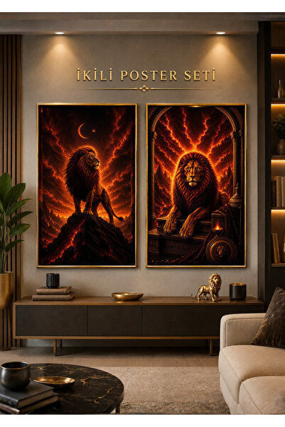 Galatea Treasures Aslan Temalı 2’li Poster Seti – Modern Çerçevesiz Duvar Tab...