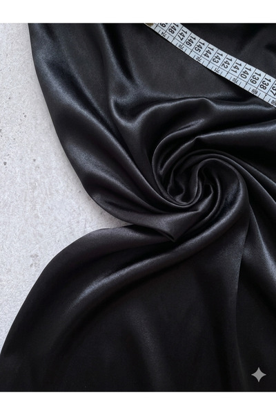 Atlas Kumass Black Draped Satin Fabric