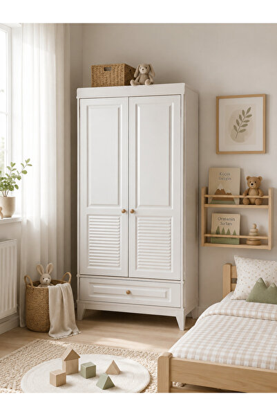Koza %100 MDF Panjur Beyaz 2 Kapılı Bebek & Çocuk Dolap