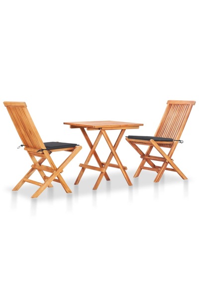 Concept Set mobilier bistro cu perne antracit, 3 piese, lemn masiv tec