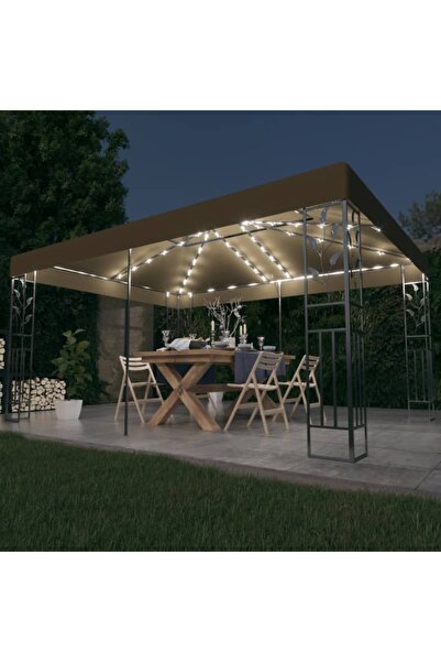 Concept Pavilion cu acoperiș dublu & lumini LED, gri taupe, 3x4m
