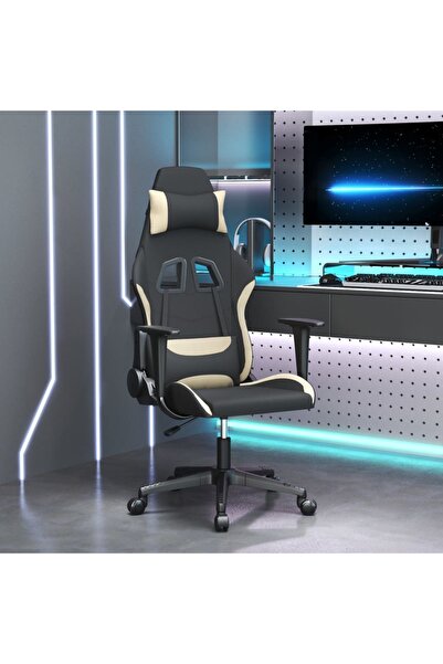 Concept Scaun de gaming pivotant, negru și crem, material textil
