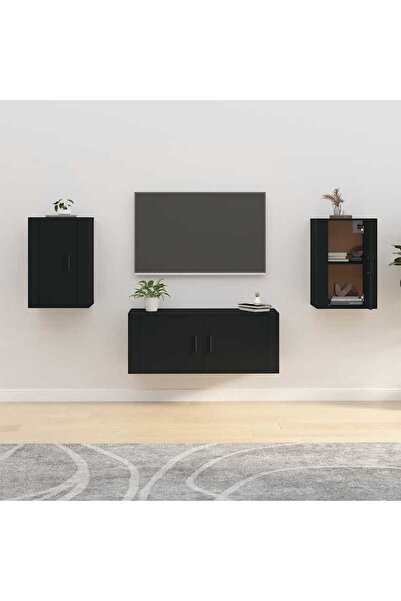 Concept Dulapuri TV montate pe perete, 2 buc., negru, 40x34,5x60 cm