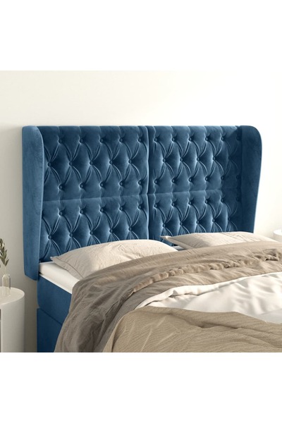 Concept Tăblie pat cu urechi albastru închis 163x23x118/128 cm catifea