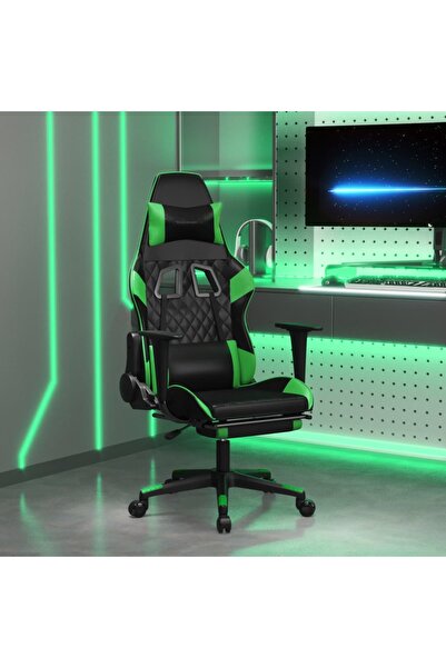 Concept Scaun gaming de masaj/suport picioare, negru/verde, piele