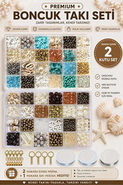 By MO Accessories İkili Yaz Temalı Deniz Kabukları ve Cam ve İnci Boncuklarla...