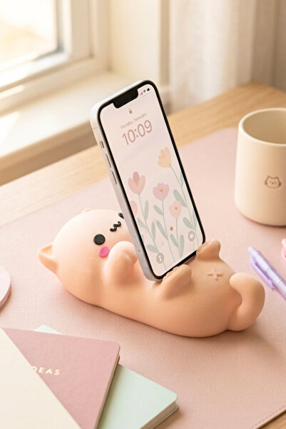 lusidadesign Sevimli Kedi Figürlü Telefon Tutucu Masa Üstü Dekoratif Telefon ...