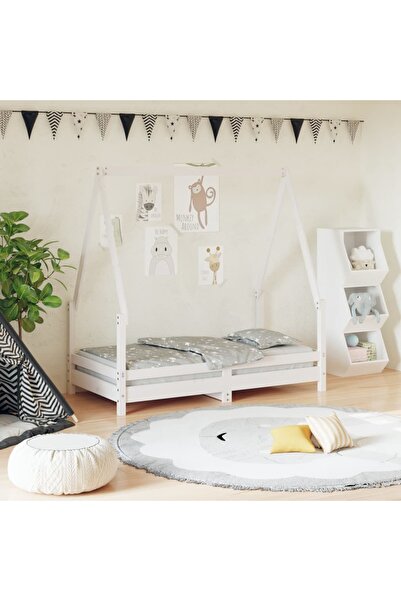 Concept Cadru de pat pentru copii, alb, 70x140 cm, lemn masiv de pin
